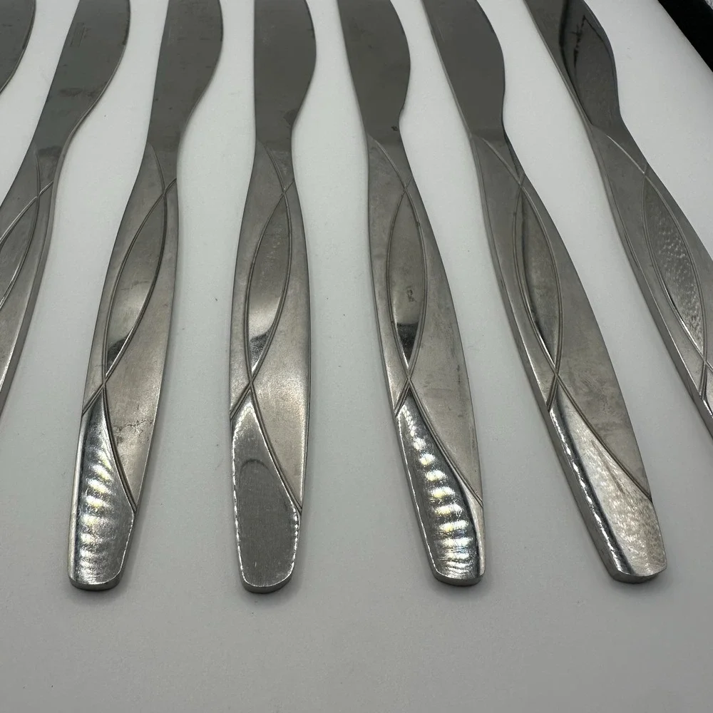 Cambridge Swoon Sand Stainless 8 Dinner Knives Glossy Satin Swirl Replacements